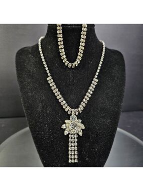 Vintage Rhinestone Necklace With Matching Tennis Bracelet.